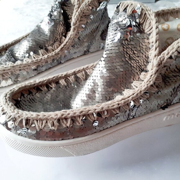 NWT Mou silver sequin round toe low cut sneakers, EU 38 - Picture 12 of 16